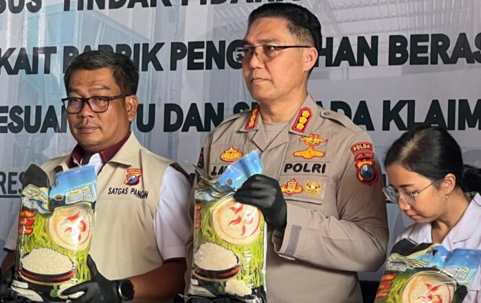 Satgas Pangan Bongkar Pabrik Beras Premium Palsu Bermerek SPG di Sidoarjo